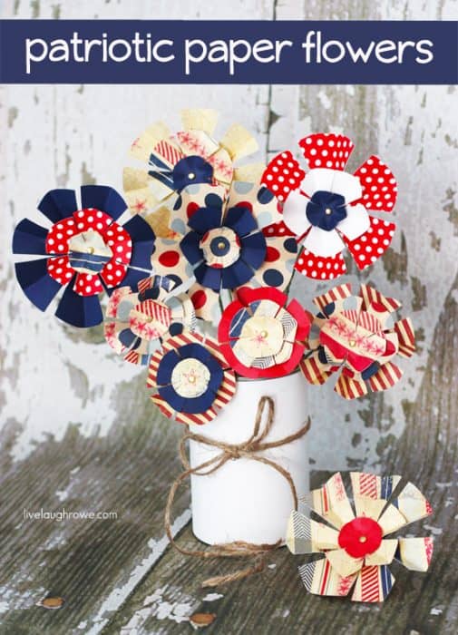 Make these fabulous Patriotic Paper Flowers for your July 4th celebrations -- they'd make great favors or centerpieces!  Tutorial at livelaughrowe.com